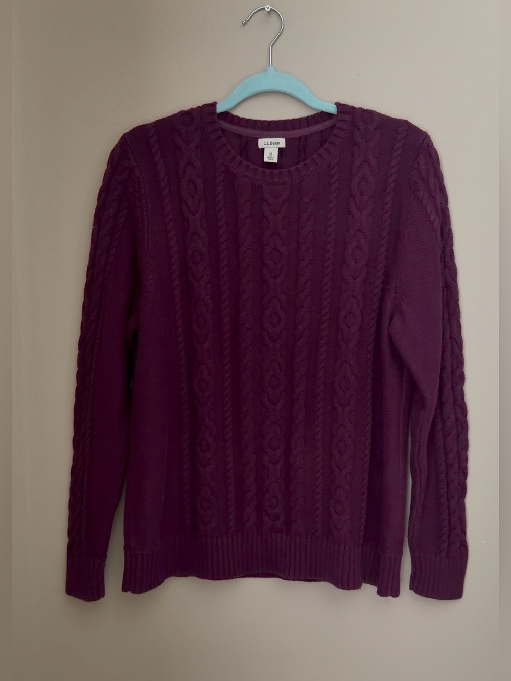 L.L. Bean Women's Cable Knit Crewneck Sweater - Plum size XL